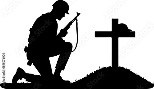 Fallen Soldier Memorial Silhouette SVG | Military Grave Cross Tribute Design