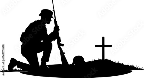 Fallen Soldier Memorial Silhouette SVG | Military Grave Cross Tribute Design