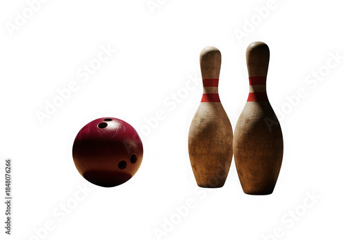 Bowling Ball and Pins Isolated on Black Background