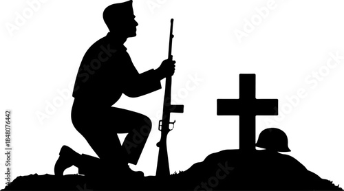 Fallen Soldier Memorial Silhouette SVG | Military Grave Cross Tribute Design
