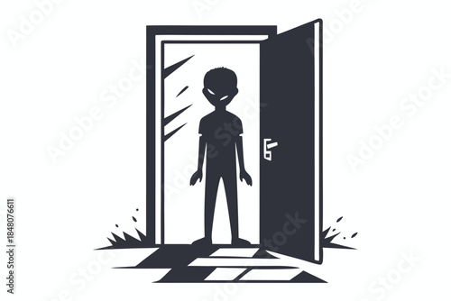 Silhouette Alien Standing in Doorway Monochrome of Strange Figure 83