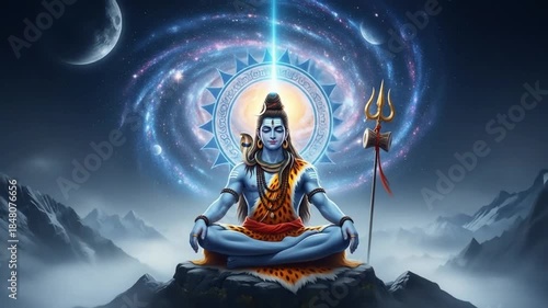 Maha Shivratri festival celebration hindu lord god shiva in Magical lights background