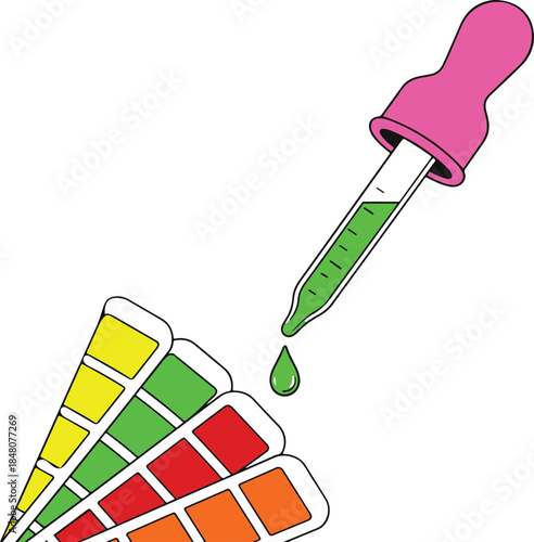 Scientific pipette with color scale, vibrant cartoon vector illustration