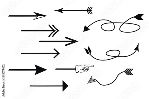 a set of arrows of different thickness and direction, schematic lines,