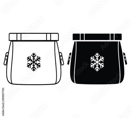 A simple illustration showcases two insulated cooler bags one in light and one in dark coloration each adorned with a snowflake design
