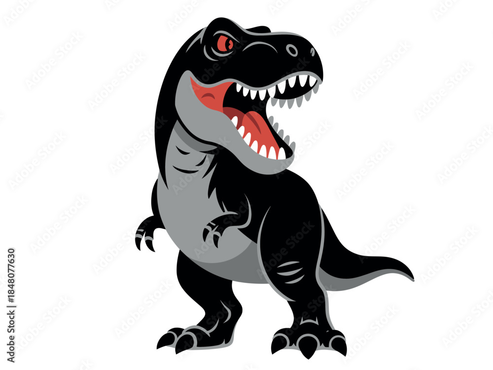 Fototapeta premium Cartoon Angry Black T-Rex Dinosaur