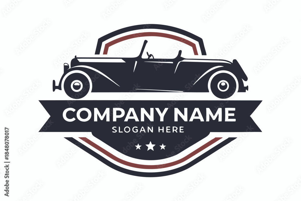 Obraz premium Classic Car Silhouette, Vintage Style Automobile, Decorative Circular Design Element