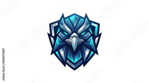 Blue Crystal Eagle Head Shield Mascot Logo