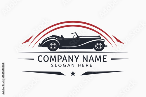Classic Car Silhouette with Red Arches, Retro Vehicle, Automotive Design, Vintage Look