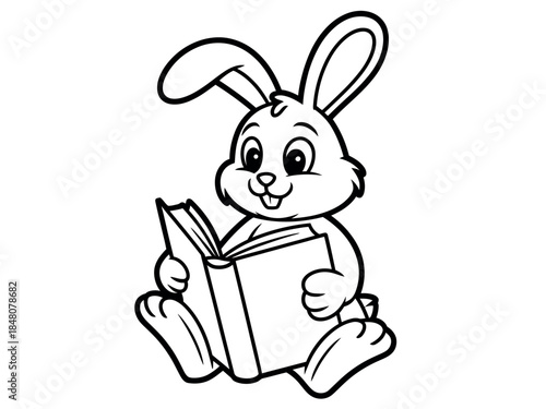 Cartoon Bunny Rabbit Reading Book