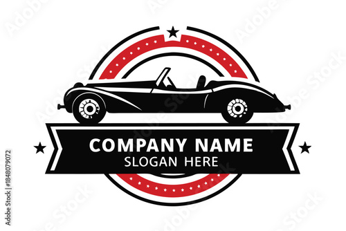 Classic Car Silhouette with Star Accents, Vintage Design Element, Retro Vehicle, Black Icon