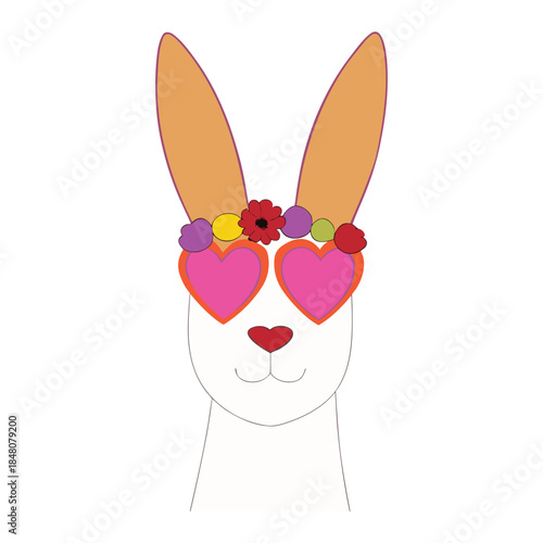Cute Llama Wearing Heart Sunglasses and Flower Crown on White Background alpaca animal
