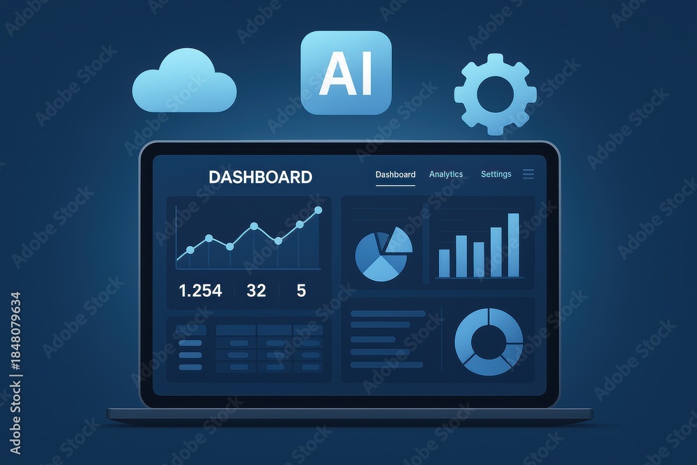 Fototapeta premium Ai dashboard analytics business insights digital environment data visualization technology overview