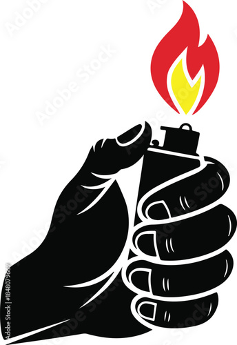 Hand holding a lit lighter, bold high-contrast vector illustration