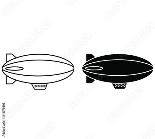a simple illustration presenting two distinct airship designs one in white outline and another in solid black side by side