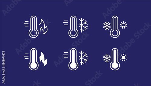 Hot and cold temperature icon. Thermometer with snowflake and sun vector illustration. Weather indicator