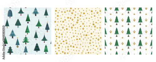 Christmas tree, angel and star seamless pattern decorative wrapping paper for the winter holiday