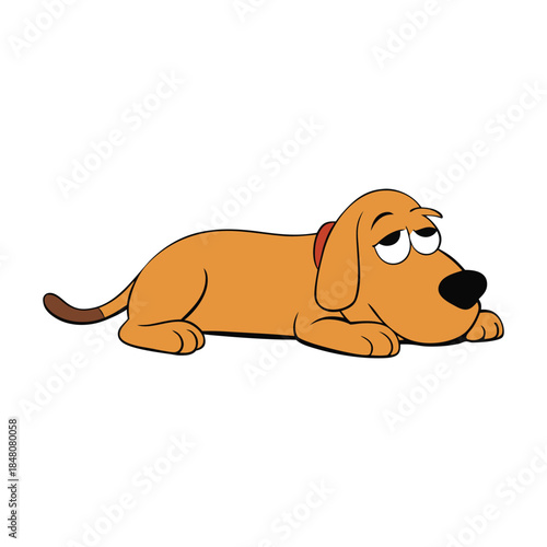 Sad cartoon dog lying down with droopy eyes puppy canine