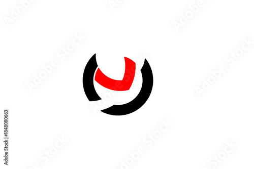 Dynamic abstract logo with red core and black curves, ideal for tech, media, or design branding