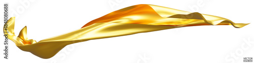 Flying golden silk textile fabric flag background. Smooth elegant gold Satin Isolated on white Background for grand opening ceremony. Golden curtain. 3d vector illustration