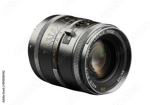 Professional Camera Lens Close Up Isolated on Black Background