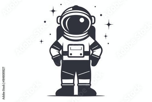 Cartoon Astronaut Outline Illustration, Space Suit, Black and White, Isolated Design