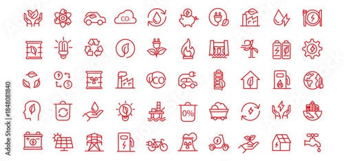 Energy and Ecology icon set. Editable line icons. Vector illustration.