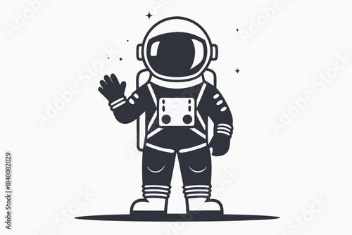 Line art Astronaut waving, Space suit, Cartoon illustration, Simple and clean look, Outline