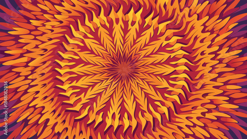 Vibrant abstract orange and purple burst illustration evoking a sense of swirling energy and psychedelic design, ideal for modern backgrounds