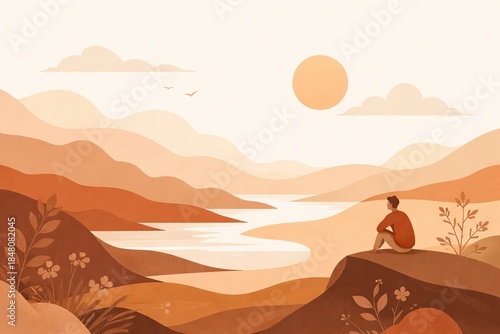 Peaceful Contemplation in a Serene Mountain Landscape