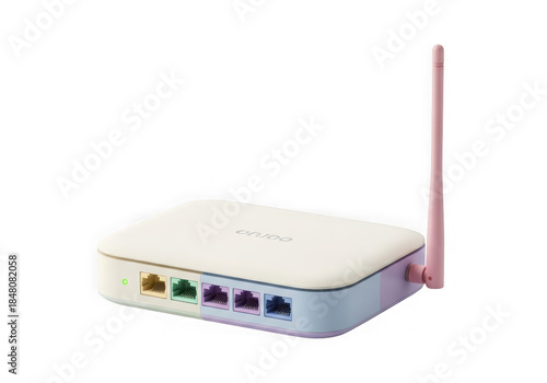 Wireless Internet Router with Antenna Isolated on Black Background