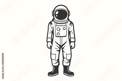 Outline Drawing Two Cartoon Astronauts in Space Suits, Isolated on White Background