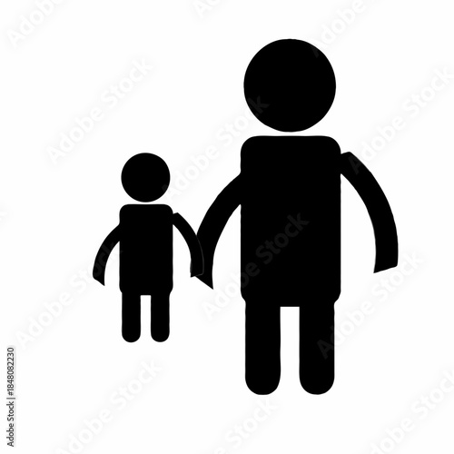 Simple black silhouette of adult and child holding hands together