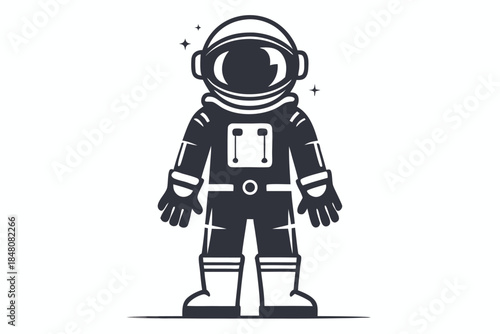 Cartoon Astronaut in Spacesuit Waving Hand, Full Body Isolated on White Background Silhouette