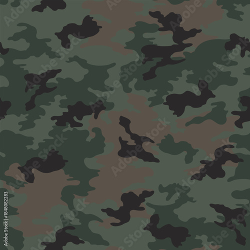 Classic Military Camouflage Pattern | Seamless Tactical Army Style Background in Forest Green and Khaki for Hunting Gear, Outdoor Apparel, and Uniform Design