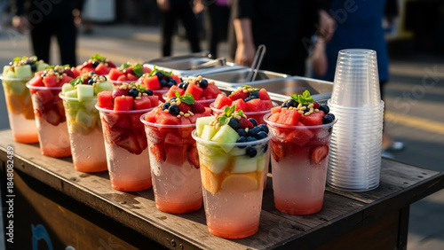 Refreshing layered fruit cups topped with blueberries and nuts, a vibrant and healthy treat
