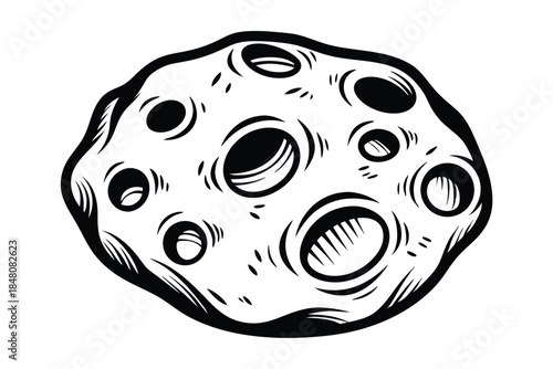 Moon Surface Craters Engraving, Detailed Lunar Landscape Black and White, Astronomy Art