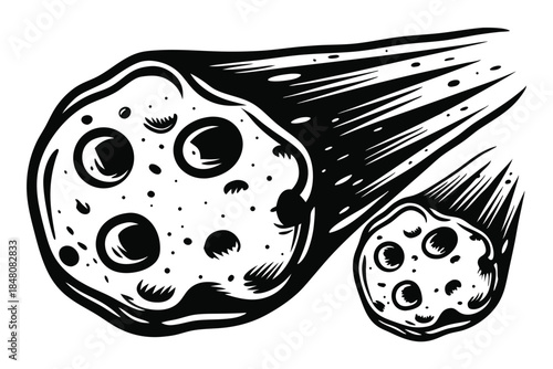 Doodle Drawing Style Two Planets with Craters, Black Outline on White Background, Space Theme