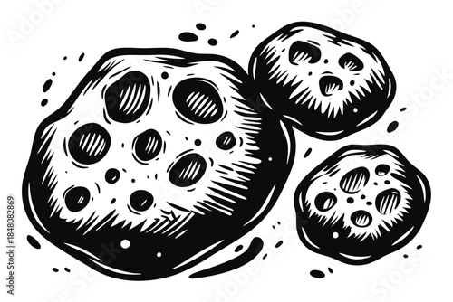 Cartoon Style Sketch of Two Connected Asteroids on a White Background, Isolated Art
