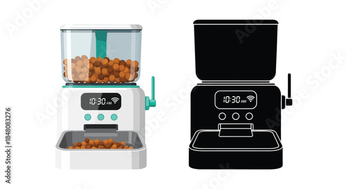 Modern coffee bean grinders in color and outline styles digital illustration