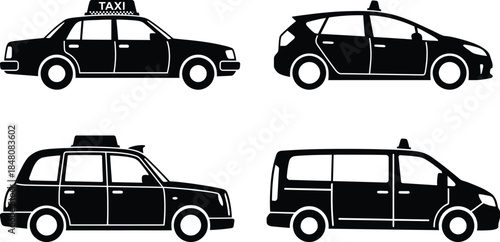 Taxi Silhouette Vector Set | Black City Car Transportation