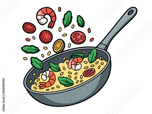 Colorful Shrimp Risotto Recipe Illustration