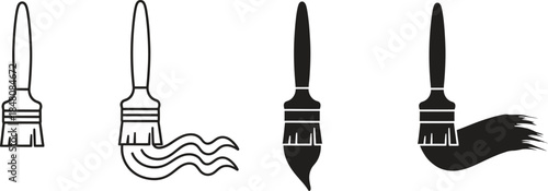 Versatile collection of minimalist black and white paint brush icons featuring various styles for creative design projects and artistic expression