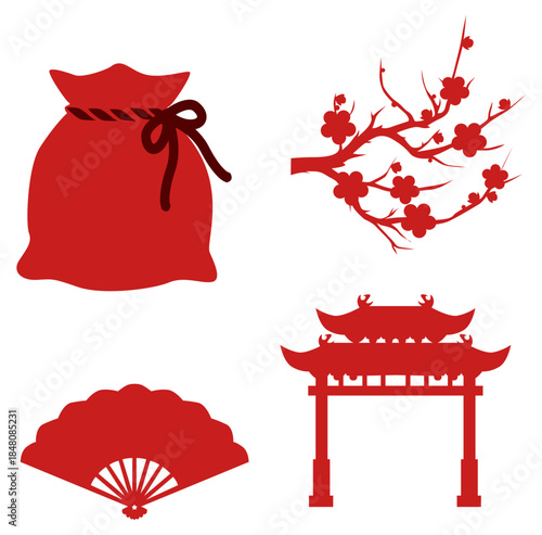 Silhouette Symbolic Decoration of Chinese New Year Festive Elements