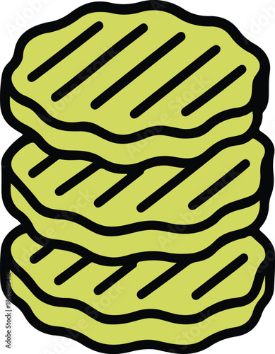 A stack of three pickle slices, bold and appetizing vector illustration

