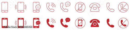 Red phone icons illustrating the evolution of mobile communication devices