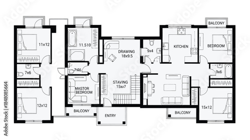 Detailed architectural floor plan displaying a multi room house layout with labeled spaces