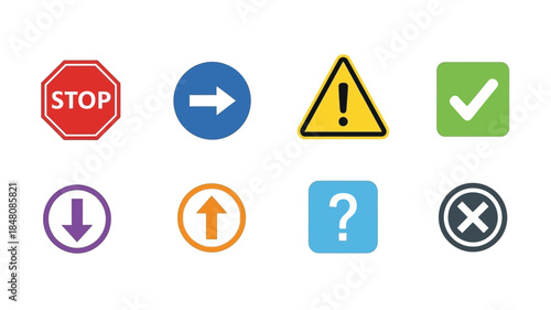 Collection of common traffic and informational signs displayed in a row
