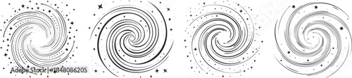 Abstract galaxy spiral shape smooth black line art flowing swirl pattern celestial design minimal elegant