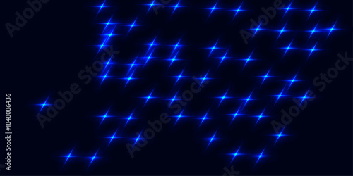 Abstract Dark Blue Cosmic Background with Glowing Blue Star Lens Flare Effects